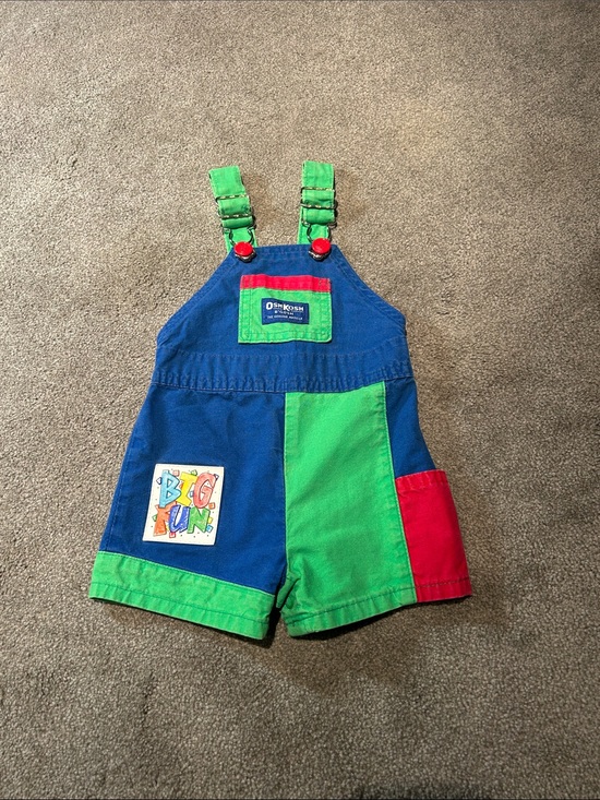 OshKosh B'gosh Other - Vintage OshKosh B'gosh Blue, Green & Red Colorblock Kids Shortalls